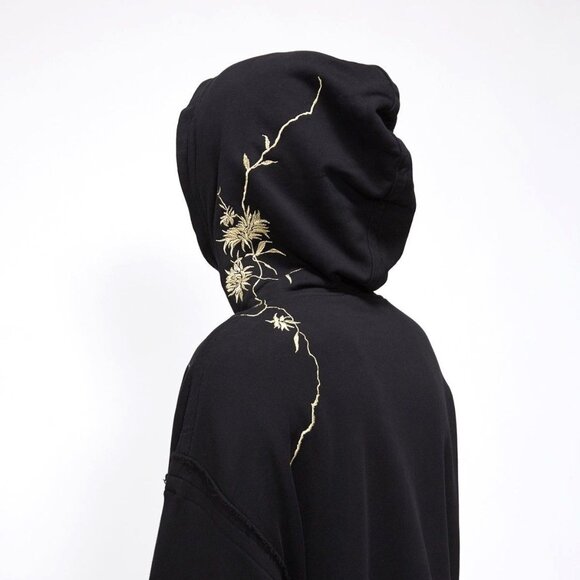 (SOLD) Haider Ackermann Black Perth Hoodie with Gold Floral Embroidery - Picture 11 of 16